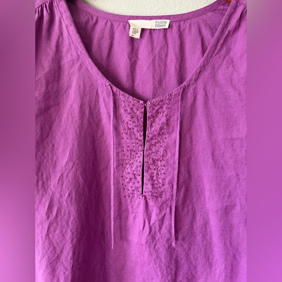 Eileen Fisher 100% Irish Linen 3/4 Sleeve Tunic Top Iridescent Beaded Purple - Picture 2 of 7